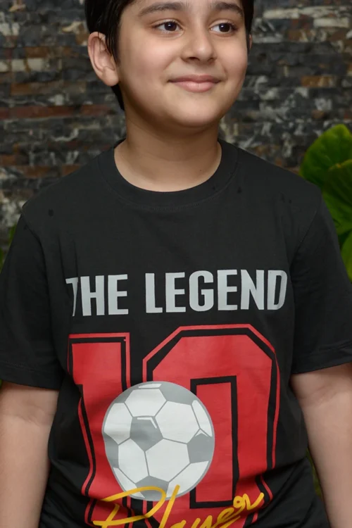 The Legend 10 Player T-Shirt – Black Sports Graphic Tee for Boys