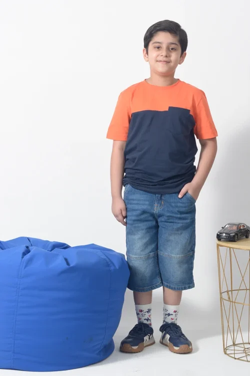 Orange Panel T-Shirt – Dual Tone Casual Tee for Boys