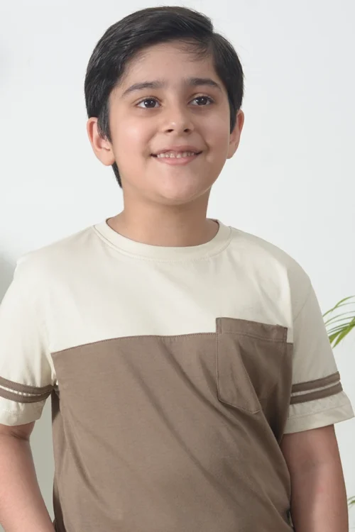 Beige Panel T-Shirt – Dual Tone Casual Tee for Boys