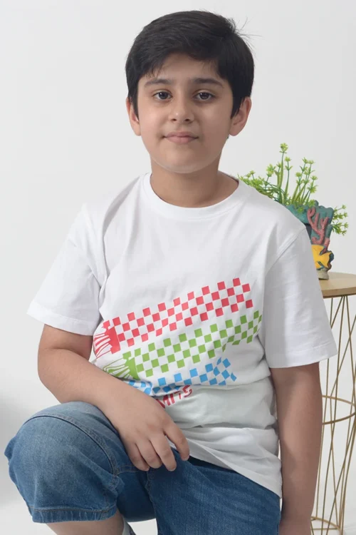 Racing Car T-Shirt – “No Limits” White Graphic Tee for Boys