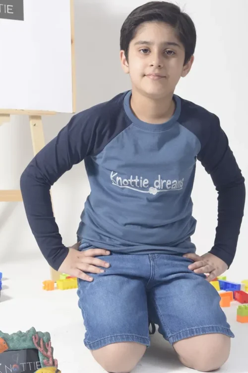 Knottie Dreams Kids Raglan Shirt | Blue & Navy Tee (7–12 Years)