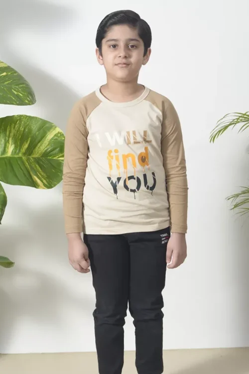 Kids Beige Raglan Graphic Tee | I Will Find You Shirt (7–12 Years)