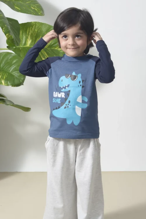 RAWR SOME Dino Kids Outfit | Blue Graphic Tee (3–6 Years)