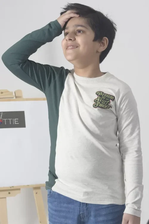Kids White & Green Long Sleeve Tee | Dream Big Print (7–12 Years)