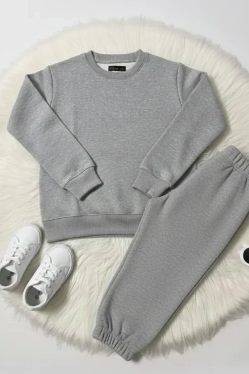Heather Grey Kids Basic Sweatshirt & Trouser Set | Cozy Winter Wear (3–12 Years)