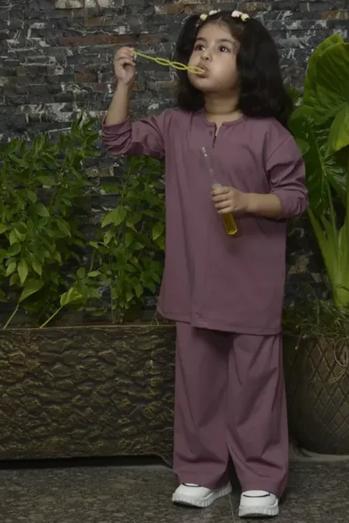 Kids Mauve Coord Set in Lycra Jersey | Soft, Stretchy & Stylish (5–12 Years)