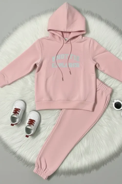 Light Pink Kids Hoodie & Trouser Set | Knottie Explorer Winter Wear (3–12 Years)