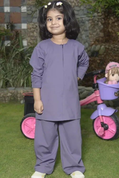 Kids Purple Coord Set | Stretchy Lycra Jersey Outfit for Girls (5–12 Years)