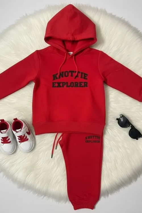 Real Red Knottie Explorer Kids Hoodie & Trouser Set | Winter Wear (3–12 Years)