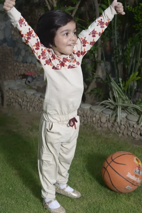 Kids Floral Sweatshirt & Jogger Set | Cotton Winter Wear (3–8 Years)