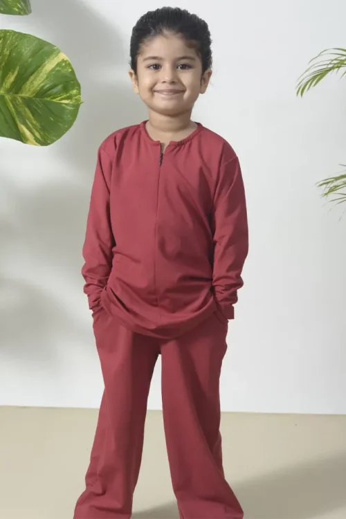 Kids Red Coord Set in Lycra Jersey | Stylish & Stretchable (5–12 Years)
