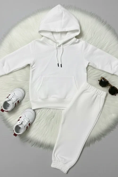 Kids White Hoodie & Trouser Set – Soft Winter Wear for Boys & Girls