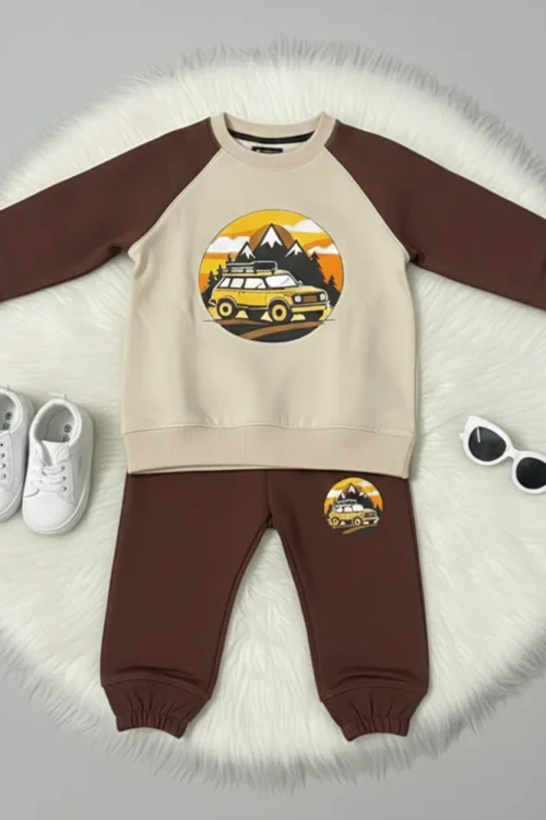 Kids Desert Safari Raglan Set – Beige & Brown Winter Pair