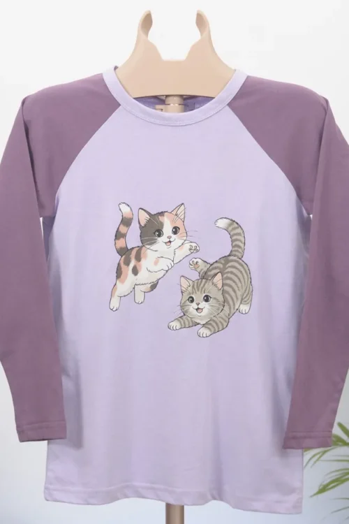 Cute Kitten Printed Kids Sweatshirt Set - Light Purple | Knottie Winter Wear